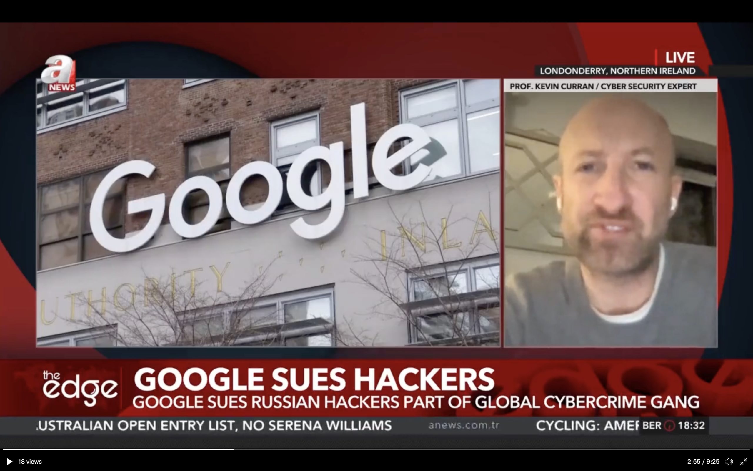 Professor Kevin Curran, Ulster University in an interview on The Edge about Google warning 14,000 of its users about being targeted in a state-sponsored phishing campaign from APT28, a threat group that has been linked to Russia.