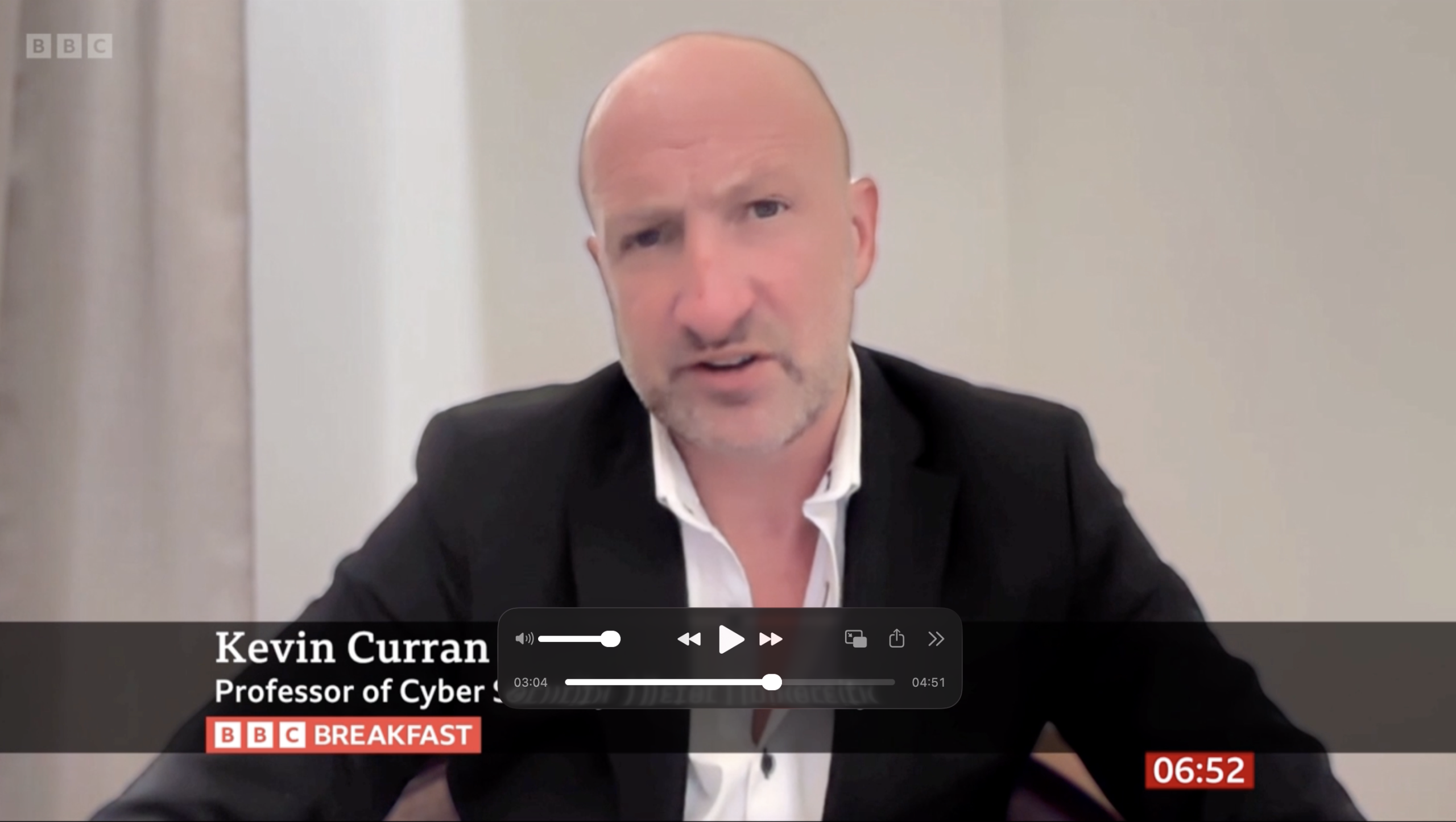 Professor Kevin Curran, Ulster University in an interview on BBC Breakfast News about concerns by retail staff being filmed by members of the public without their knowledge or consent.
