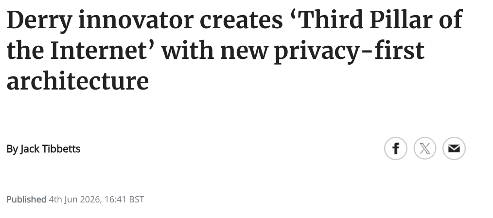 Professor Kevin Curran, Ulster University in a Derry Journal feature on my collaboration with Sean Carlin on our breakthrough that allows users to operate online with complete privacy, described as the ‘third pillar of the internet.’